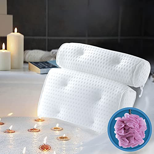 Luxury Bath Pillow for Bathtub, ZMteam Non-Slip Bathtub Spa Pillow Headrest with 6 Strong Suction Cups, Breathable 4D Air Mesh Bathtub Cushion Tub Pillow for Neck and Back Support