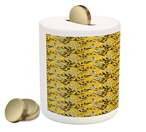 Ambesonne Vintage Piggy Bank, Repeating Botanical Pattern with Nostalgic Spring Flora and Leaf, Ceramic Coin Bank Money Box for Cash Saving, 3.6" X 3.2", Dark Brown Earth Yellow Ambesonne Vintage Piggy Bank, Repeating Botanical Pattern with Nostalgic Spring Flora and Leaf, Ceramic Coin Bank Money Box for Cash Saving, 3.6" X 3.2", Dark Brown Earth Yellow