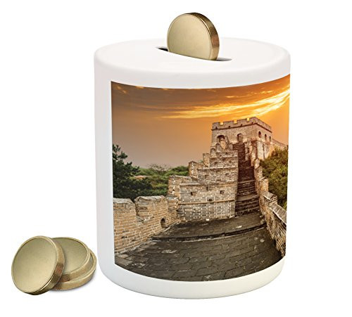 Ambesonne China Piggy Bank, Magnificent Heritage of World Background Brick Borders Picture, Printed Ceramic Coin Bank Money Box for Cash Saving, Orange Green Ambesonne China Piggy Bank, Magnificent Heritage of World Background Brick Borders Picture, Printed Ceramic Coin Bank Money Box for Cash Saving, Orange Green