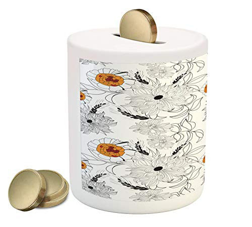 Ambesonne Floral Piggy Bank, Simplistic Flower Petals Nature Beauty Florets Growth Illustration, Printed Ceramic Coin Bank Money Box for Cash Saving, Orange Baby Blue White Black Ambesonne Floral Piggy Bank, Simplistic Flower Petals Nature Beauty Florets Growth Illustration, Printed Ceramic Coin Bank Money Box for Cash Saving, Orange Baby Blue White Black