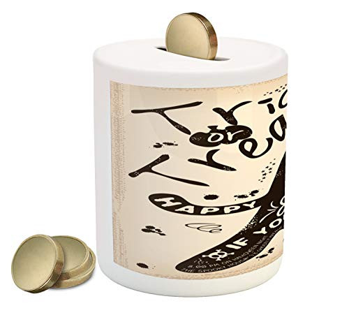 Ambesonne Ghost Piggy Bank, Halloween Trick or Treat Ghost Illustration with Grunge Background Design, Printed Ceramic Coin Bank Money Box for Cash Saving, Dark Brown and Beige Ambesonne Ghost Piggy Bank, Halloween Trick or Treat Ghost Illustration with Grunge Background Design, Printed Ceramic Coin Bank Money Box for Cash Saving, Dark Brown and Beige