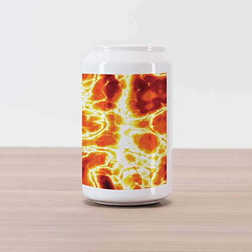 Ambesonne Burnt Orange Cola Can Shape Piggy Bank, Hot Lava Texture Bursting Volcanic Heated Magma Image Warm Colored, Ceramic Cola Shaped Coin Box Money Bank, 4.5" X 2.5", Orange and Yellow