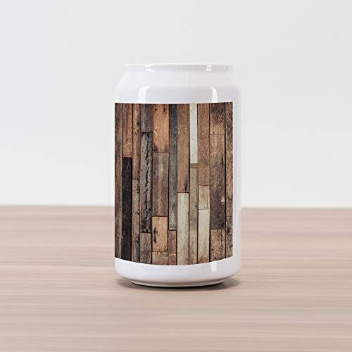 Ambesonne Wooden Cola Can Shape Piggy Bank, Brown Old Hardwood Floor Plank Grunge Lodge Garage Loft Natural Rural Graphic Print, Ceramic Cola Shaped Coin Box Money Bank for Cash Saving, Brown