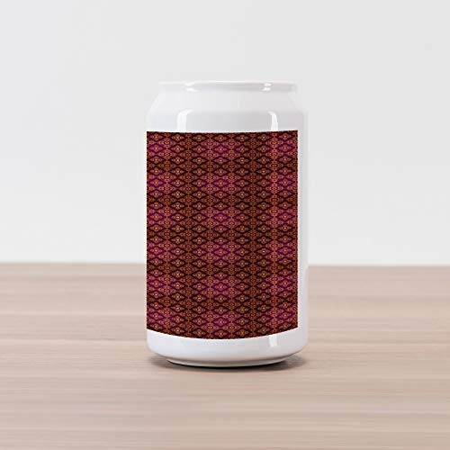 Ambesonne Damask Cola Can Shape Piggy Bank, Abstract Floral Pattern with Medieval Design Ornamental Victorian Image, Ceramic Cola Shaped Coin Box Money Bank for Cash Saving, Orange Magenta Black
