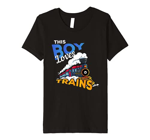 Kids Locomotive Engine Railroad Gift - This Boy Loves Trains Premium T-Shirt