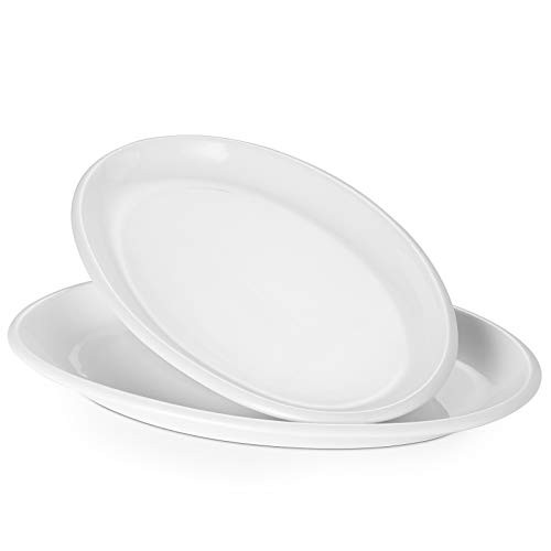 DOWAN Oval Serving Platters - 12 Inches White Serving Plates, Oven Safe Porcelain Platters, Dinner Plates Serving Dishes for Mother's Day, Party, Appetizers, Dessert, Set of 2, White