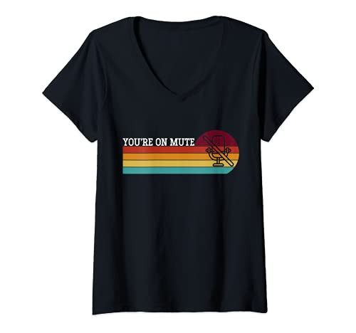 Womens You Are On Mute Funny Teacher Remote Teaching Working Retro V-Neck T-Shirt