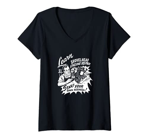 Womens Retro Learn Shovelhead Engine Repair Vintage HD VTwin Gear V-Neck T-Shirt