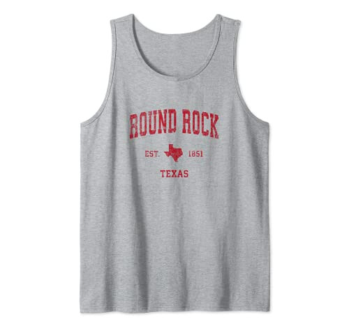Round Rock Texas TX Vintage Sports Design Red Print Tank Top