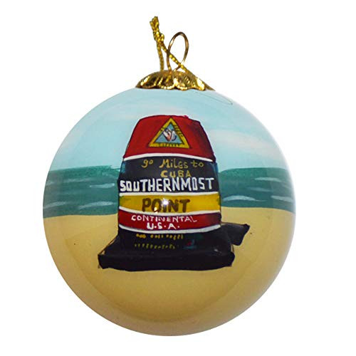 Art Studio Company Hand Painted Glass Christmas Ornament - Buoy & Beach Southern Most Point Key West Art Studio Company Hand Painted Glass Christmas Ornament - Buoy & Beach Southern Most Point Key West