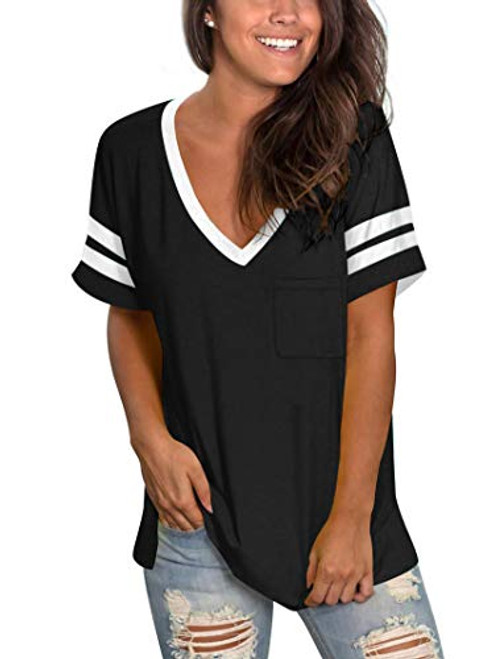 MOLERANI Women's Casual Short Sleeve Round Neck Loose Tunic T Shirt Blouse Tops -2XL, Y-Black-