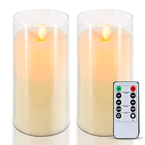 5plots 3 x 6 White Flickering Flameless Candles, Unbreakable Glass Battery Operated Acrylic LED Pillar Candles with Remote Control and Timer