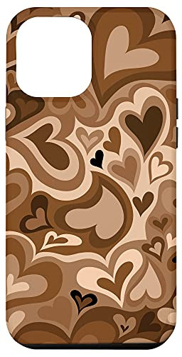 iPhone 12 Pro Max Brown Heart Coffee Latte Love Hearts Groovy Swirls Phone Case