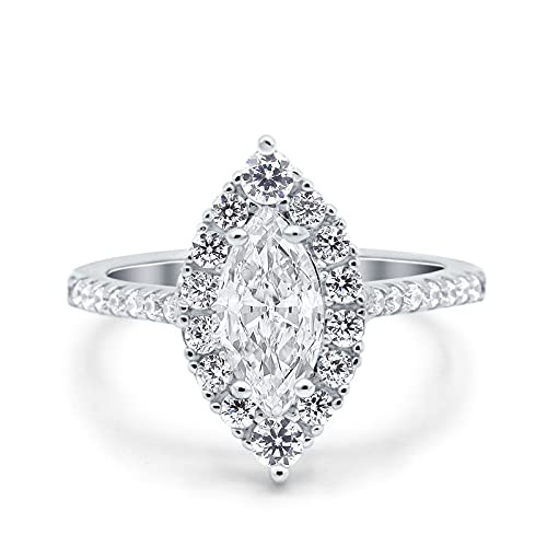 Blue Apple Co. Simulated Cubic Zirconia Size-6 Halo Marquise Art Deco Engagement Wedding Bridal Ring Round CZ 925 Sterling Silver Blue Apple Co. Simulated Cubic Zirconia Size-6 Halo Marquise Art Deco Engagement Wedding Bridal Ring Round CZ 925 Sterling Silver