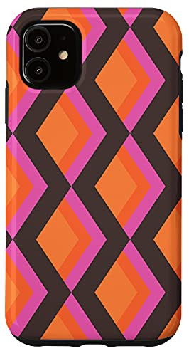 iPhone 11 Retro Mid Century Mod Vintage Shapes Pattern Brown Orange Case