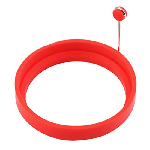 Silicone Round Egg Rings Pancake Mold Ring W Handles Nonstick Fried Frying -Red-