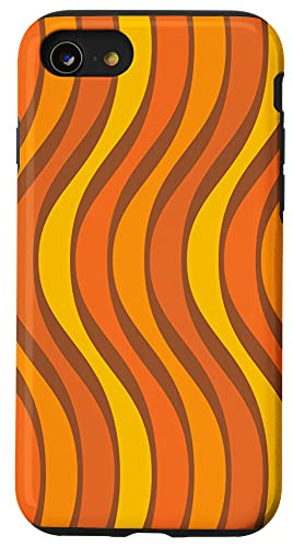 iPhone SE -2020- / 7 / 8 Groovy Vintage Retro Wavy Lines Pattern in Orange and Yellow Case