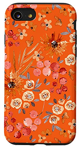 iPhone SE -2020- / 7 / 8 Stylish Rustic Autumn Watercolor Floral Pattern in Orange Case