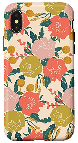 iPhone X/XS Modern Floral Boho Garden Flowers Pattern Pink Orange Yellow Case