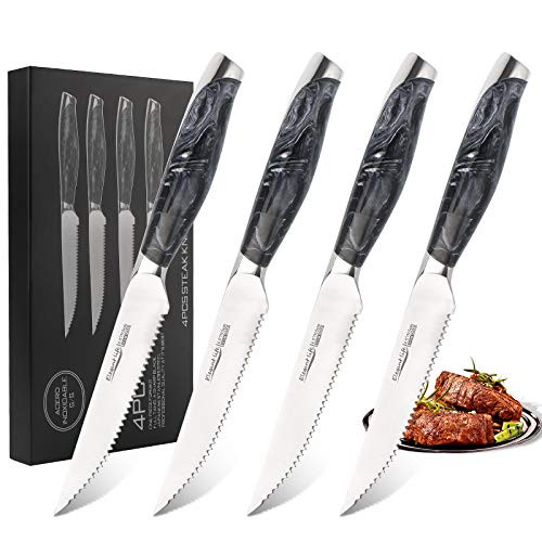 Steak knives with Marble Handle , Elegant Life Steak Knife Set, Stainless Steel Steak Knives Serrated, Steak Knives Set of 4, Serrated Steak Knife with Gift Box