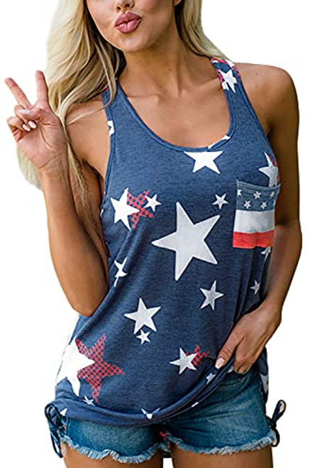 For G and PL Women's July 4th American Flag Stars Striped Shirt Patriotic Blue USA Flag Tank Top with Pocket L For G and PL Women's July 4th American Flag Stars Striped Shirt Patriotic Blue USA Flag Tank Top with Pocket L