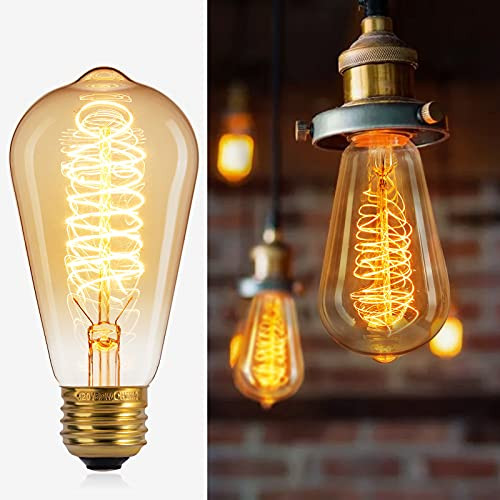 Brightown 6 Pack Edison Light Bulbs Vintage 60 Watt Incandescent Light Bulb S19 E26 E27 Base Dimmable Decorative Antique Filament Lamp Bulbs for Indoor Wall Hanging Ceiling Light Fixtures Amber Warm