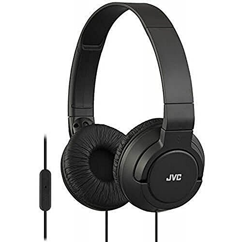 JVC Lightweight Foldable On-Ear Headphones with Built-in Microphone and 1-Button Remote, Black -Non-Retail Packaging-