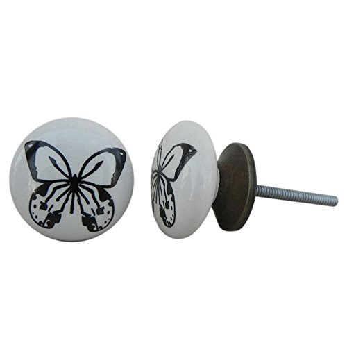 IndianShelf Handmade Ceramic Butterfly Fauna Dresser Knobs Drawer Cabinet Door Kitchen Wardrobe Pulls Handles -3.81 cm, Black, 2 Piece-