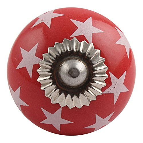 IndianShelf Handmade Ceramic Star Drawer Knobs Dresser Cabinet Door Kitchen Cupboard Pulls Handles -3.81 cm, Red, 2 Piece-