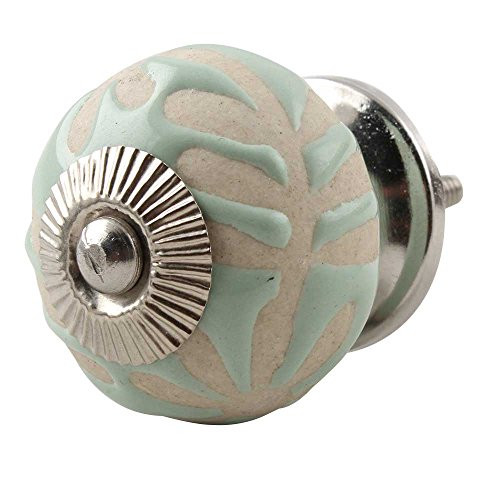 IndianShelf Handmade Ceramic Floral Drawer Knobs Dresser Cabinet Door Kitchen Cupboard Pulls Handles -3.81 cm, Green, 2 Piece-