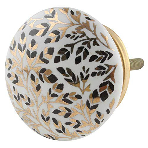 IndianShelf Handmade Ceramic Leaf Dresser Knobs Drawer Cabinet Kitchen Wardrobe Door Pulls Handles -3.81 cm, Black, 2 Piece-