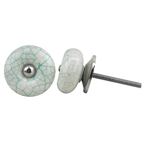 IndianShelf Handmade Ceramic Crackle Drawer Knobs Dresser Cabinet Door Kitchen Cupboard Pulls Handles -3.81 cm, White, 2 Piece-
