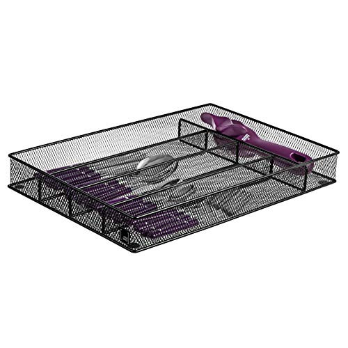 Cutlery Tray by Mindspace, 5 Compartments Kitchen Utensil Drawer Organizer | Silverware Tray | The Mesh Collection, Black