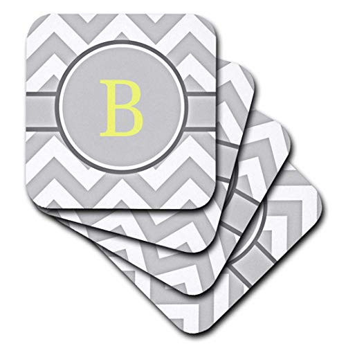3dRose Grey and White Chevron with Yellow Monogram Initial B - Ceramic Tile Coasters, Set of 4 (cst_222090_3)