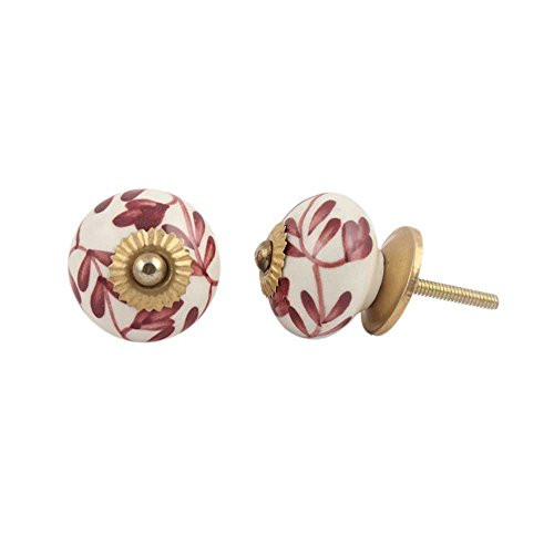 IndianShelf 2 Piece Handmade Cherry Ceramic Flower Dresser Knobs Drawer Cabinet Kitchen Wardrobe Door Pulls Handles