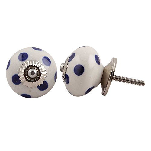 IndianShelf 2 Piece Handmade White Ceramic Polka Dot Drawer Knobs Dresser Cabinet Door Kitchen Cupboard Pulls Handles