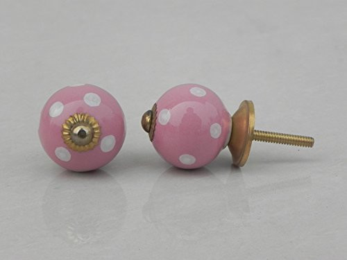 IndianShelf 2 Piece Handmade Pink Ceramic Dot Dresser Knobs Drawer Cabinet Kitchen Wardrobe Door Pulls Handles