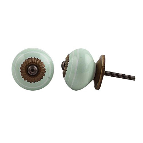 IndianShelf 2 Piece Handmade Green Ceramic Stripe Dresser Knobs Drawer Cabinet Door Kitchen Wardrobe Pulls Handles