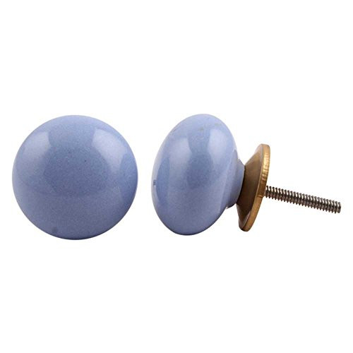 IndianShelf 2 Piece Handmade Blue Ceramic Solid Dresser Knobs Drawer Cabinet Kitchen Wardrobe Door Pulls Handles