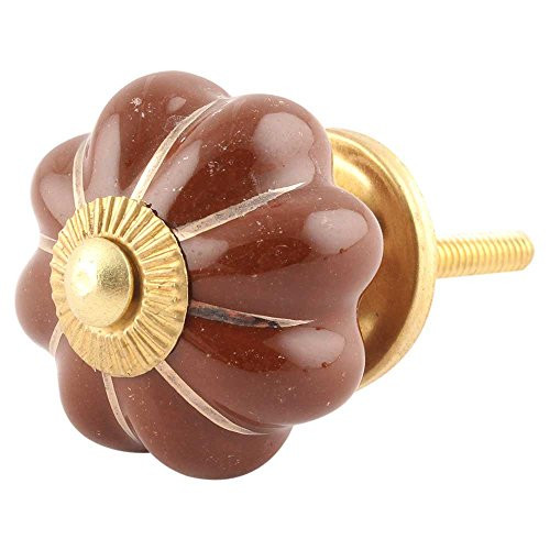 IndianShelf 2 Piece Handmade Brown Ceramic Melon Solid Dresser Knobs Drawer Cabinet Kitchen Wardrobe Door Pulls Handles