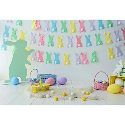 Yeele-Easter-Backdrop 7x5ft Easter Photography Background Rabbit Paper Cutting Egg Gray Wooden Floor Photo Backdrops Pictures Studio Props Wallpaper