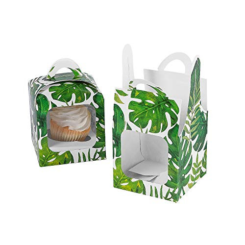 Fun Express Palm Leaf Cupcake Box W Handle - Party Supplies - 12 Pieces