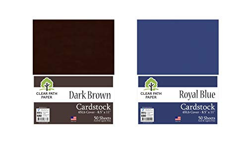 Bundle - 2 Cardstock Items - Dark Brown - 8.5 x 11 inch - 65Lb Cover; Royal Blue - 8.5 x 11 inch - 65Lb Cover - 100 Sheets Total - Clear Path Paper