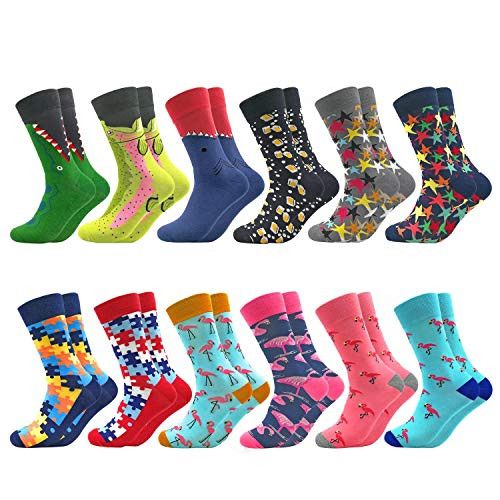 Fun Colorful Socks Combed Cotton Stockings Mid Calf Art Patterned Funky Happy Sock Packs, 12 Pairs1201, Free Size US 7-12