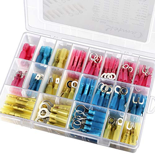 200 Pcs Heat Shrink Connectors, Camtek Electrical Heat Shrink Terminals Kit Waterproof Butt Connectors Electrical Insulated Crimp Marine Automotive Terminals Wire Connectors