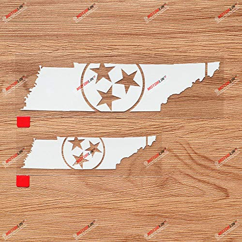 Tennessee State Flag Map Decal Vinyl Sticker - 2 Pack White, 4 Inches, 6 Inches - No Background for Car Boat Laptop