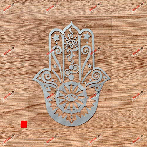 Hamsa Hand Khamsa Decal Sticker Vinyl Fatima Arab - Silver 6 Inches - for Car Boat Laptop Die-Cut No Background