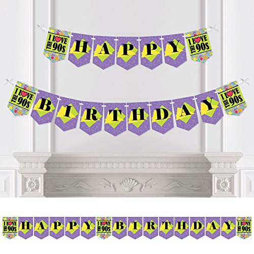 Big Dot of Happiness 90's Throwback - 1990s Birthday Party Bunting Banner - Birthday Party Decorations - Happy Birthday