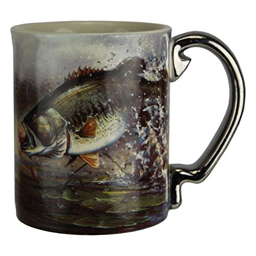 River's Edge Products Bass Scene 3D Ceramic Coffee Mug, Microwave Safe 15 Ounce Large Mug