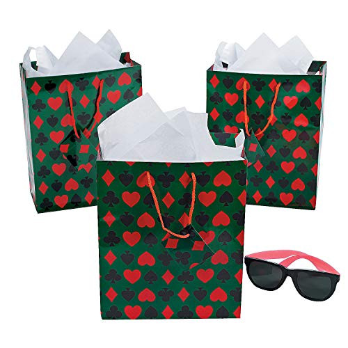 Fun Express - Med Casino Gift Bag - Party Supplies - Bags - Paper Gift W  and  Handles - 12 Pieces